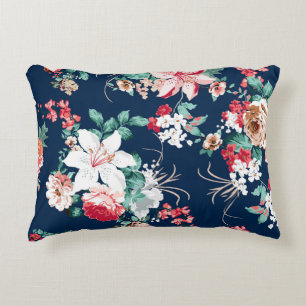 Cojín Decorativo Patrón floral con rosas y flores pequeñas con v