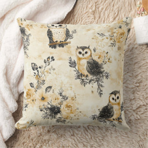 Cojín Decorativo Patrón floral Cottagecore de búho beige