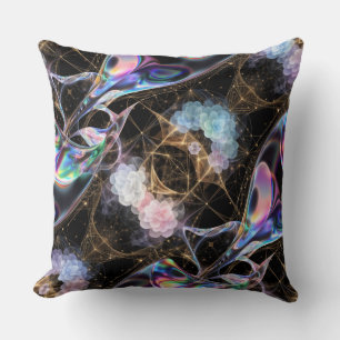Cojín Decorativo Patrón Floral Cristalino Iridescente Futurista Sin