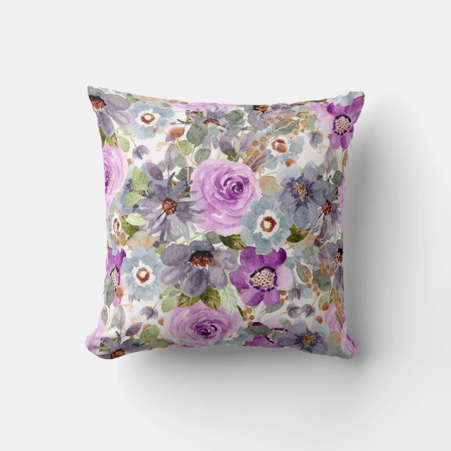 Cojín Decorativo Patrón floral de acuarela (Anverso)