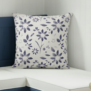 Cojín Decorativo Patrón floral de acuarela azul