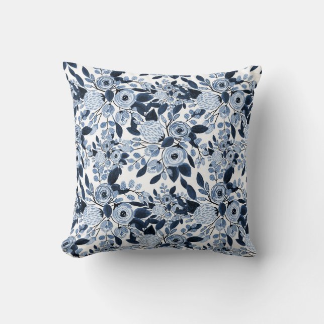 Cojín Decorativo Patrón floral de acuarela azul Pastel de Marina (Anverso)
