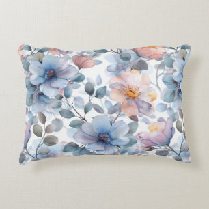 Cojín Decorativo Patrón floral de acuarela delgada en color pastel