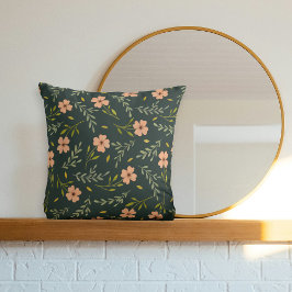 Cojín Decorativo Patrón floral de acuarela delicada en verde oscuro
