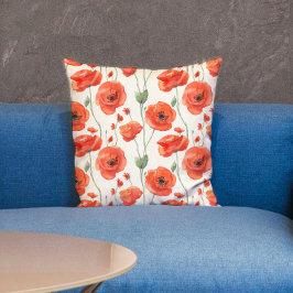 Cojín Decorativo Patrón floral de amapola rojo y blanco bastante ch