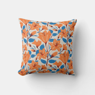 Cojín Decorativo Patrón floral de Blue Lily, Naranja Botánico