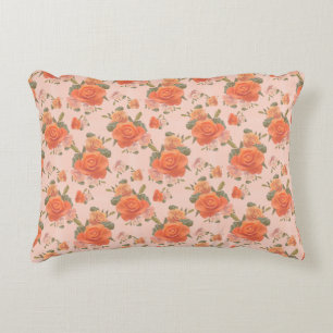 Cojín Decorativo patrón floral de boda de primavera rosa naranja