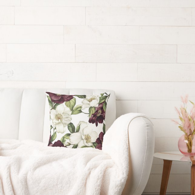 Cojín Decorativo Patrón floral de Borgoña (Sofá)