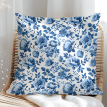 Patrón Floral de Casa de Campo Azul Marino y Blanc