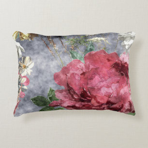 Cojín Decorativo Patrón floral de color acuático de peonía roja