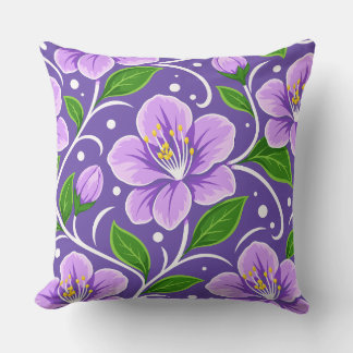 Cojín Decorativo Patrón floral de color púrpura claro con hojas ver