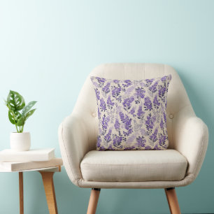 Cojín Decorativo Patrón floral de crema de flor de lila Cottagecore
