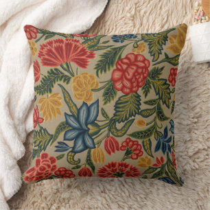Cojín Decorativo Patrón Floral de Crewel Rojo y Dorado Vintage