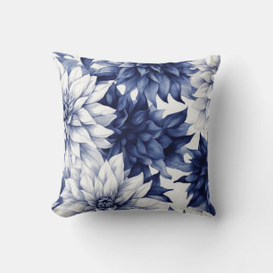 Cojín Decorativo Patrón floral de Dahlia azul 1