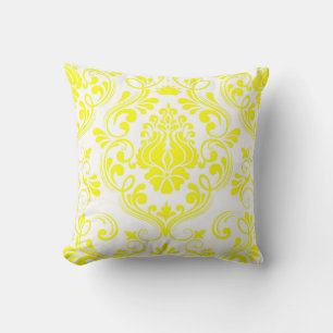 Cojín Decorativo Patrón floral de Damasco amarillo y blanco elegant