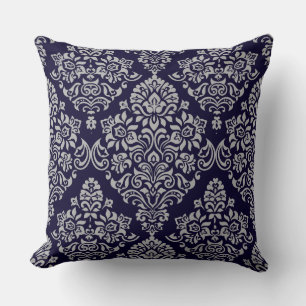 Cojín Decorativo Patrón floral de damasco lujoso sobre azul muy pro