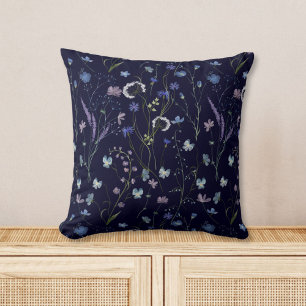 Cojín Decorativo Patrón Floral de Flor Silvestre Bonita Morada Azul
