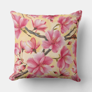 Cojín Decorativo "Patrón floral de flores de cerezo acuarela"