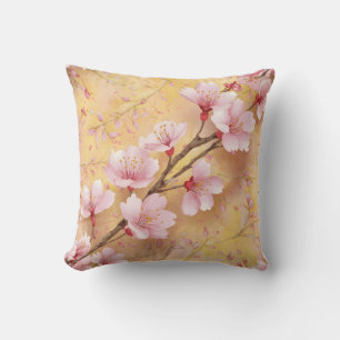 Cojín Decorativo "Patrón floral de flores de cerezo acuarela"