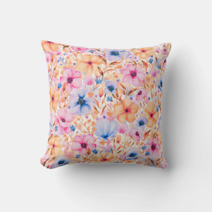 Cojín Decorativo Patrón floral de flores silvestres acuarela colori