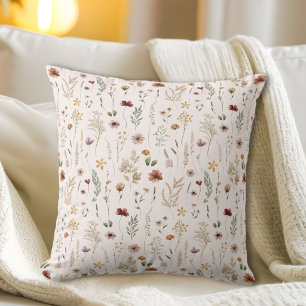 Cojín Decorativo Patrón floral de flores silvestres bonitas acuarel