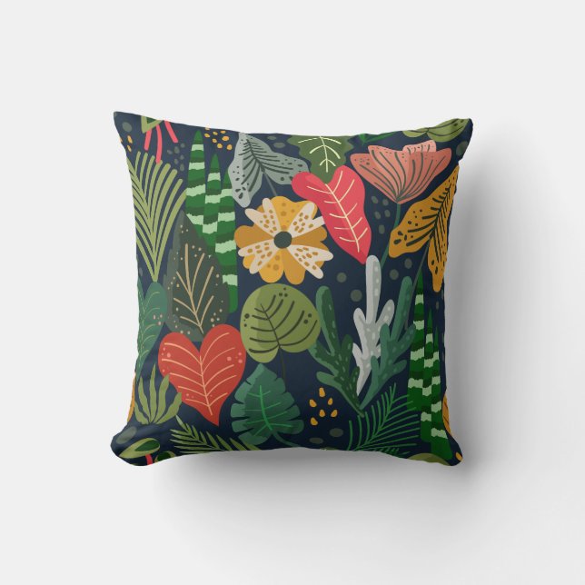 Cojín Decorativo Patrón floral de follaje verde moderno (Anverso)