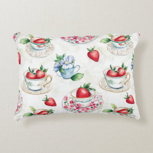 Cojín Decorativo Patrón floral de fresa vintage Teacup