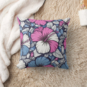 Cojín Decorativo Patrón floral de hibisco azul elegante (1)