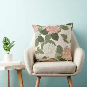 Cojín Decorativo Patrón Floral de Hortensia Vintage