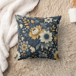 Cojín Decorativo Patrón floral de la marina, amarillo y gris