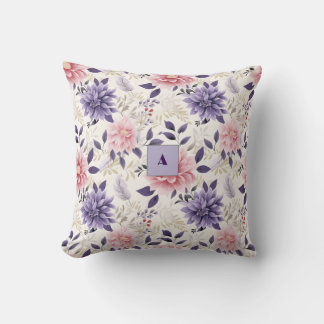 Cojín Decorativo Patrón floral de lavanda con monograma