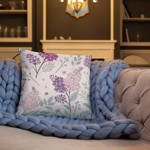 Cojín Decorativo Patrón floral de lila rosa suave y púrpura