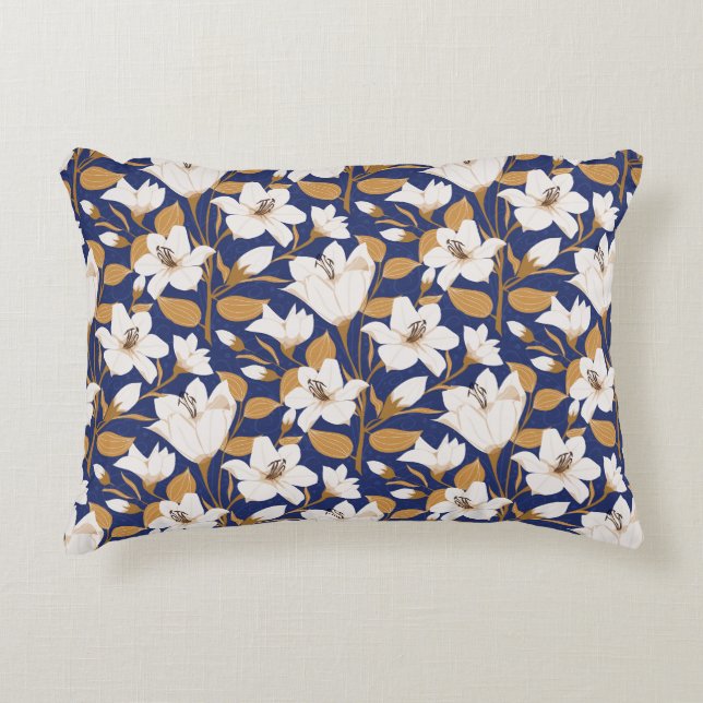 Cojín Decorativo Patrón floral de Lily Beige-Azul Botánico (Anverso)
