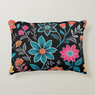 Cojín Decorativo Patrón floral de Linoprint colorido