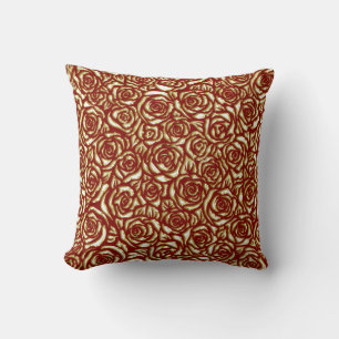 Cojín Decorativo Patrón Floral de Lujo de Rosa Burgundy y Dorado