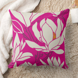 Cojín Decorativo patrón floral de magnolia en fucsia