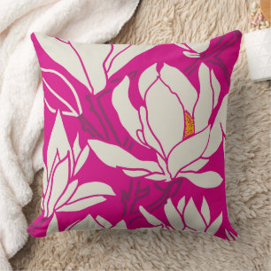 Cojín Decorativo patrón floral de magnolia en fucsia