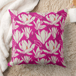 Cojín Decorativo Patrón floral de magnolia en fucsia