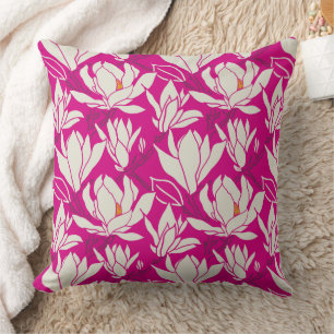 Cojín Decorativo Patrón floral de magnolia en fucsia