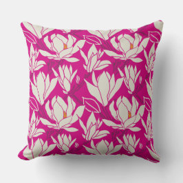 Cojín Decorativo Patrón floral de magnolia en fucsia