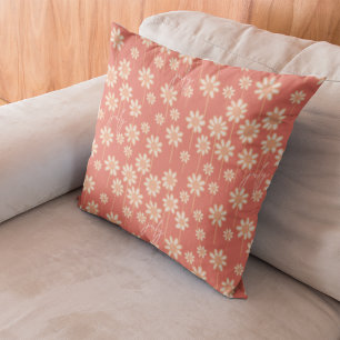 Cojín Decorativo Patrón floral de margarita blanca con nombre perso