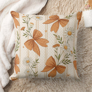 Cojín Decorativo Patrón floral de margarita y lazo de otoño