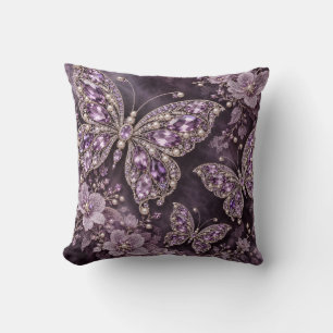 Cojín Decorativo Patrón Floral de Mariposa Lila Joya