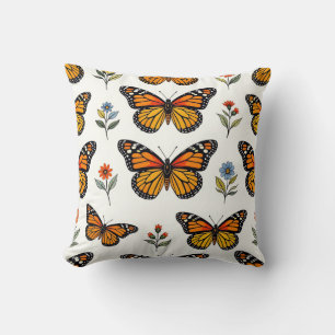 Cojín Decorativo Patrón Floral de Mariposa Monarca
