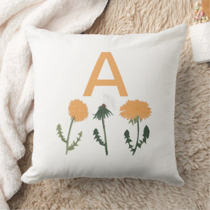 Cojín Decorativo Patrón floral de naranja de diente de león monogra