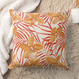 Cojín Decorativo patrón floral de orquídea naranja