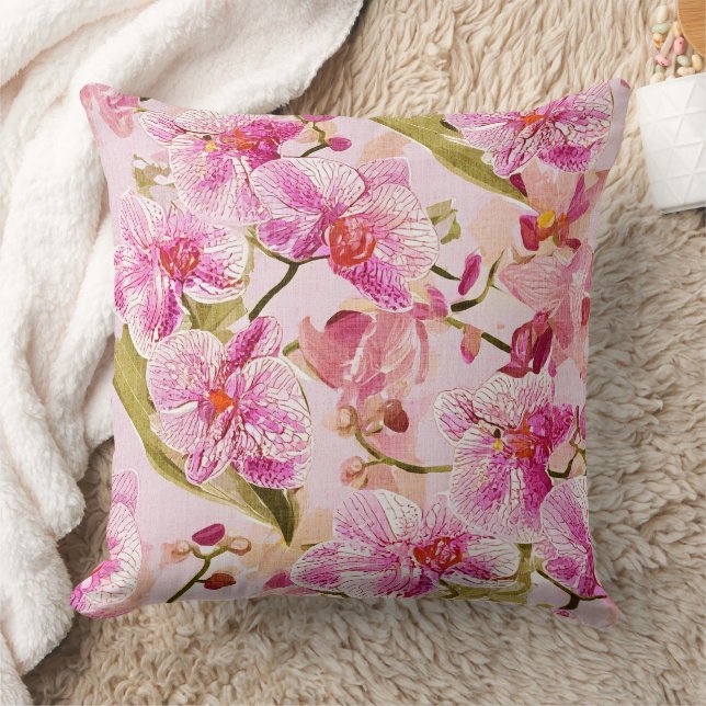 Cojín Decorativo patrón floral de orquídea rosa (Manta)