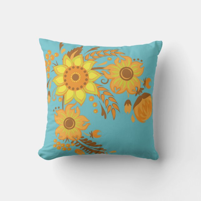 Cojín Decorativo Patrón floral de otoño vibrante (Anverso)