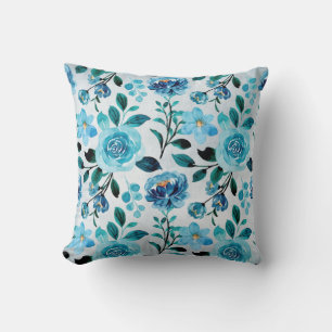 Cojín Decorativo Patrón floral de país azul brillante