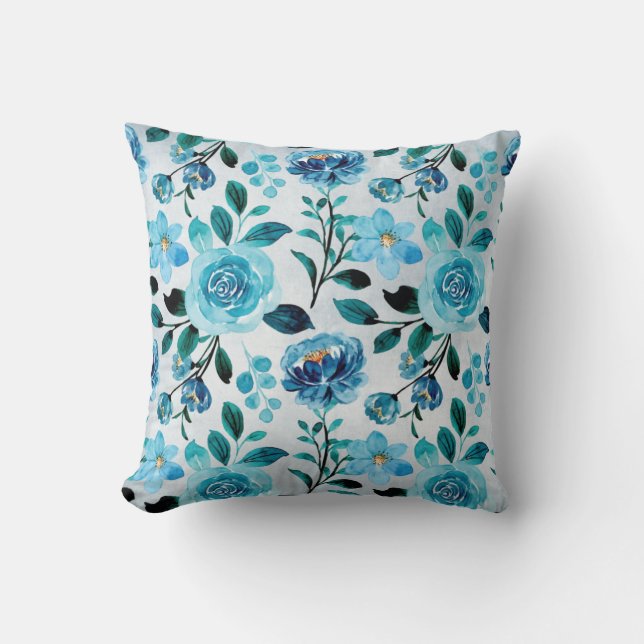 Cojín Decorativo Patrón floral de país azul brillante (Anverso)